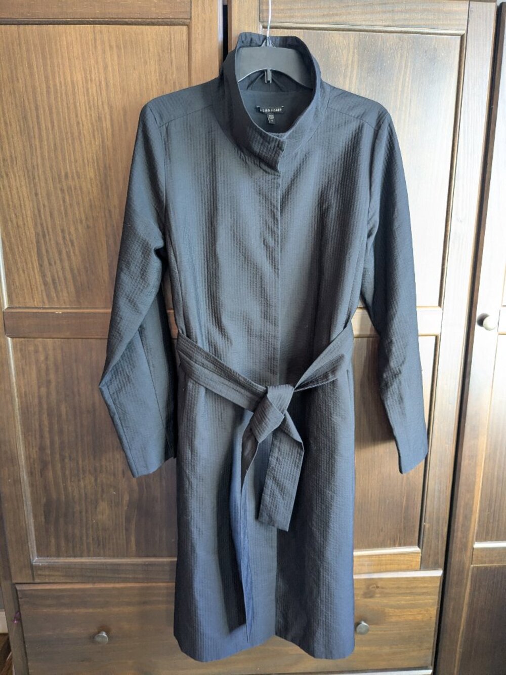Eileen Fisher Black Belted Textured Coat – Size S